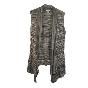 Avenue Women's Plus Size 18/20 Knit Waterfall Cardigan Vest Beige & Gray Acrylic